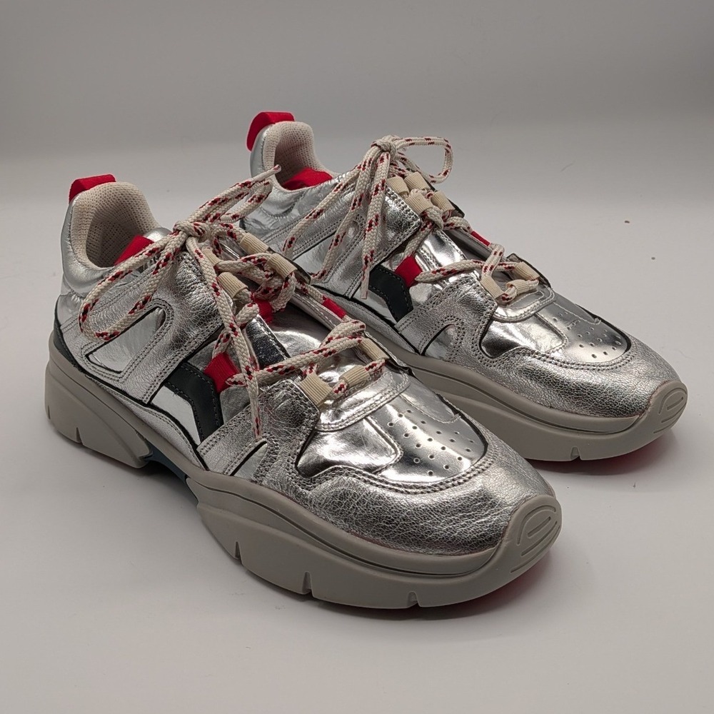 Isabel Marant 37EU 7US $590 Kindsay Metallic Silver Red Chunky Low Top Sneakers - Picture 1 of 12